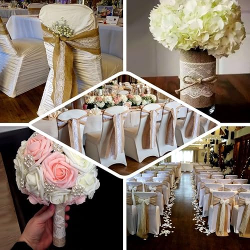 Efavormart 5x108 Natural Burlap with Lace Chair Sash