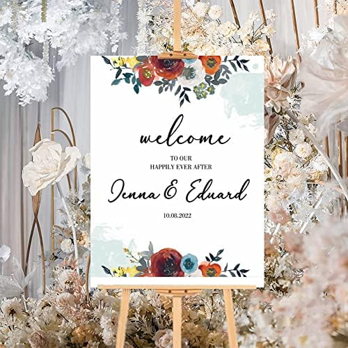 Customizable Red Floral Wedding Welcome Sign 12x16 Inch