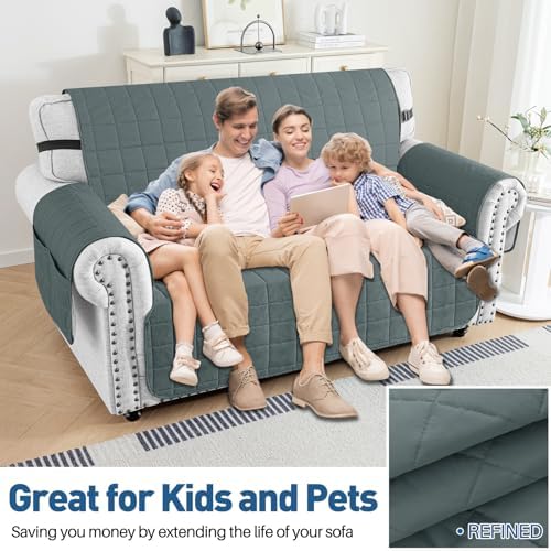 MAXIJIN Waterproof Loveseat Couch Cover with Elastic Strap and Side Pockets