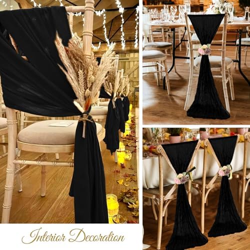 36 Pcs Black Cheesecloth Chair Sashes for Weddings and Parties
