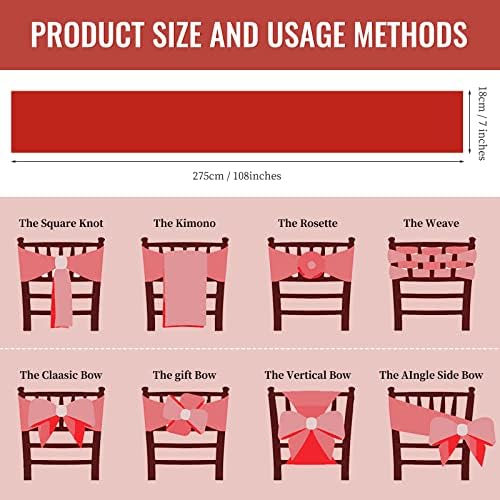 72 pcs Red Satin Chair Sashes with Back Tie