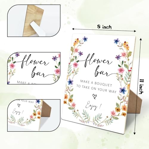 Flower Bar Sign Wedding Reception 8x11 Inches Wooden Stand