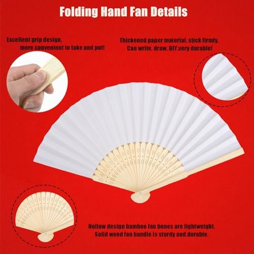 12 Pack 83 Inch White Folding Paper Hand Fan for Women