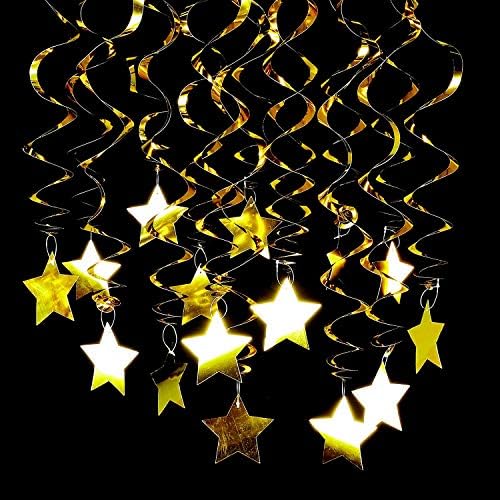 BEISHIDA Gold Star Hanging Swirl Decorations Pack of 15