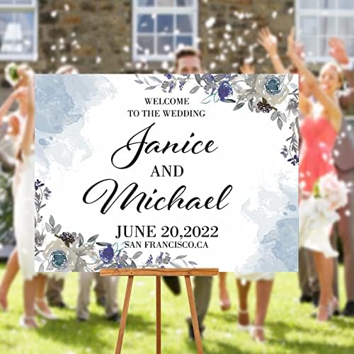 Personalized Blue Floral Wedding Welcome Sign