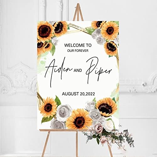 Alioyoit Wedding Welcome Sign with Sunflowers Custom Wood Sign 12x16 Inch