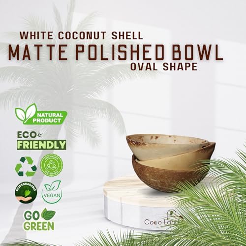 Coco Land White Coconut Shell Matte Polished Oval Bowl Set of 3