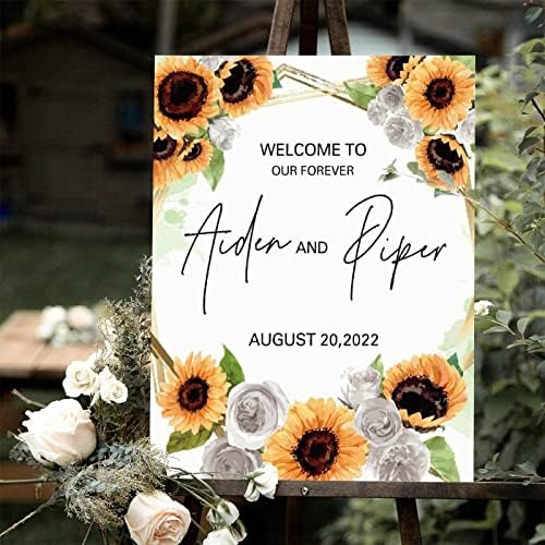 Alioyoit Wedding Welcome Sign with Sunflowers Custom Wood Sign 12x16 Inch
