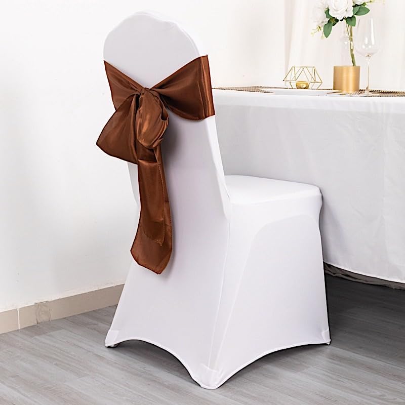 100 Cinnamon Brown Satin Chair Sashes for Wedding Decorations