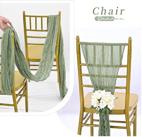 Showgeous Cheesecloth Chair Sashes 20PCS Sage Green 16x70 Inch