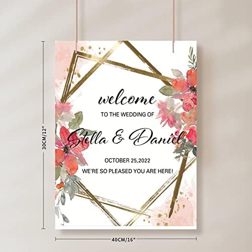 Alioyoit Personalized Red Floral Wedding Welcome Sign 12x16 Inch