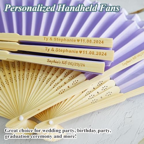 30pcs Personalized Purple Folded Hand Fans for Wedding Guests