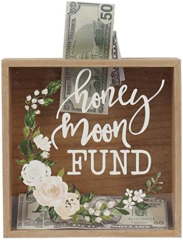 Hanna Roberts Honey Moon Fund Rustic Wood Box with Floral Garland