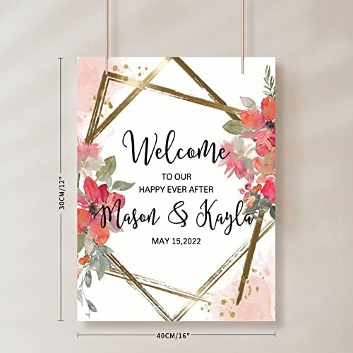Alioyoit Red Floral Wreath Wedding Welcome Sign