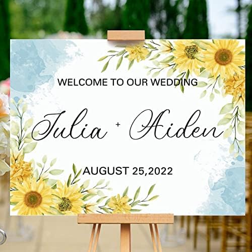 Personalized Blue Sunflowers Wedding Welcome Sign