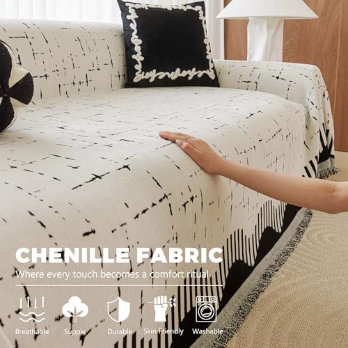 Chenille Sofa Cover Reversible Pet Friendly 71x118 Beige