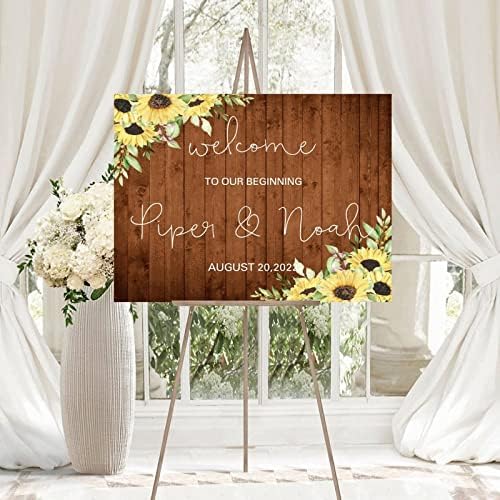 Alioyoit 12x16 Inch Personalized Wooden Wedding Welcome Sign