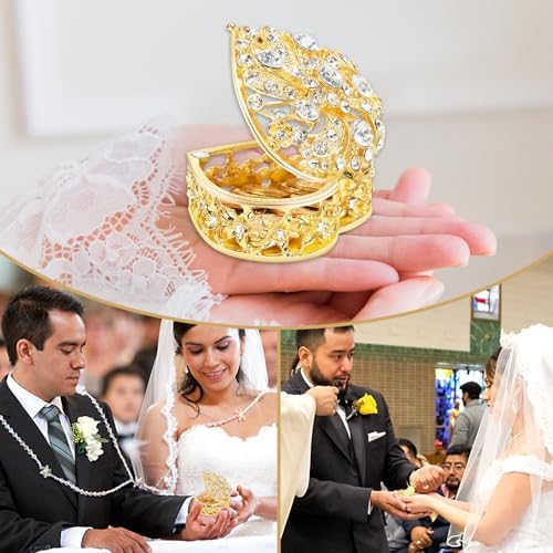Wedding Arras Coins Set - Gold Heart Box with 13 Virgen of Guadalupe Coins
