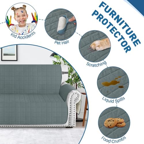MAXIJIN Waterproof Loveseat Couch Cover with Elastic Strap and Side Pockets