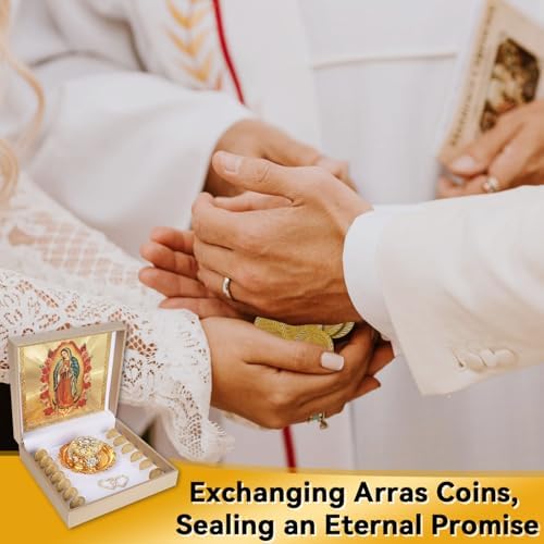Catholic Wedding Arras Set with Virgen De Guadalupe Gifts Box