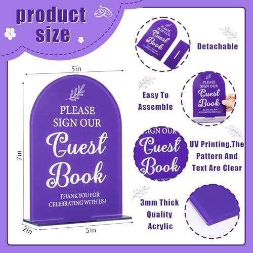 Corner Lace 2Pcs Acrylic Wedding Signs Purple 5x7 Inch