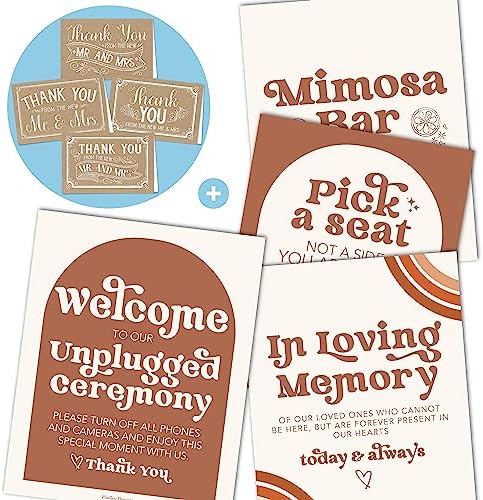 9 Retro Wedding Signs and 24 Thank You Cards Set