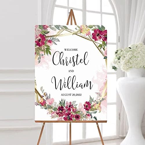 Personalized Pink Floral Wedding Welcome Sign 12x16 Inch