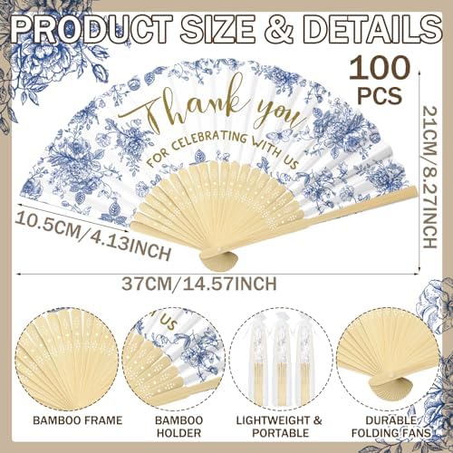 50 Pcs Wedding Foldable Fans with Organza Bags