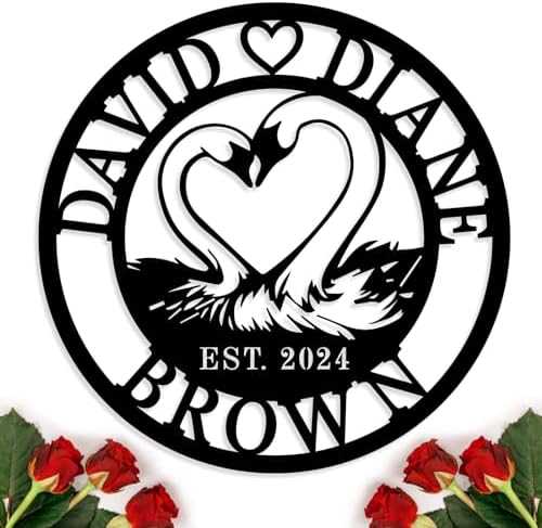 Personalized Swan Couple Metal Sign with Last Name