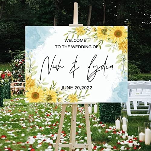 Customizable Blue Sunflowers Wedding Welcome Sign