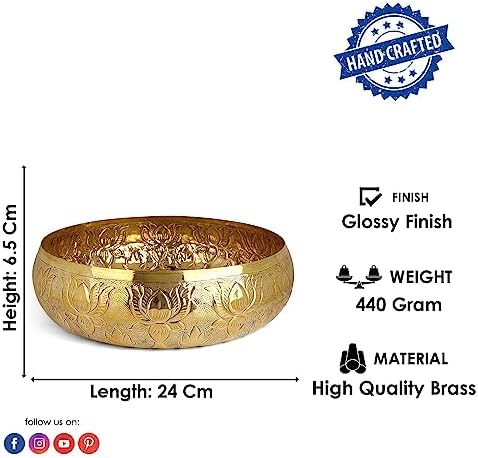 SATVIK Decorative 95 Inch Brass Urli with Floral Pattern