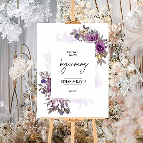 Alioyoit Personalized Purple Floral Wedding Sign