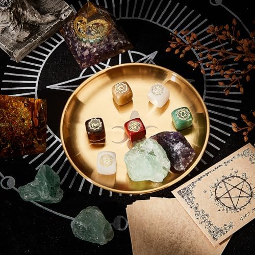 CREATCABIN Tarot Altar Plate Candle Holder with Golden Design