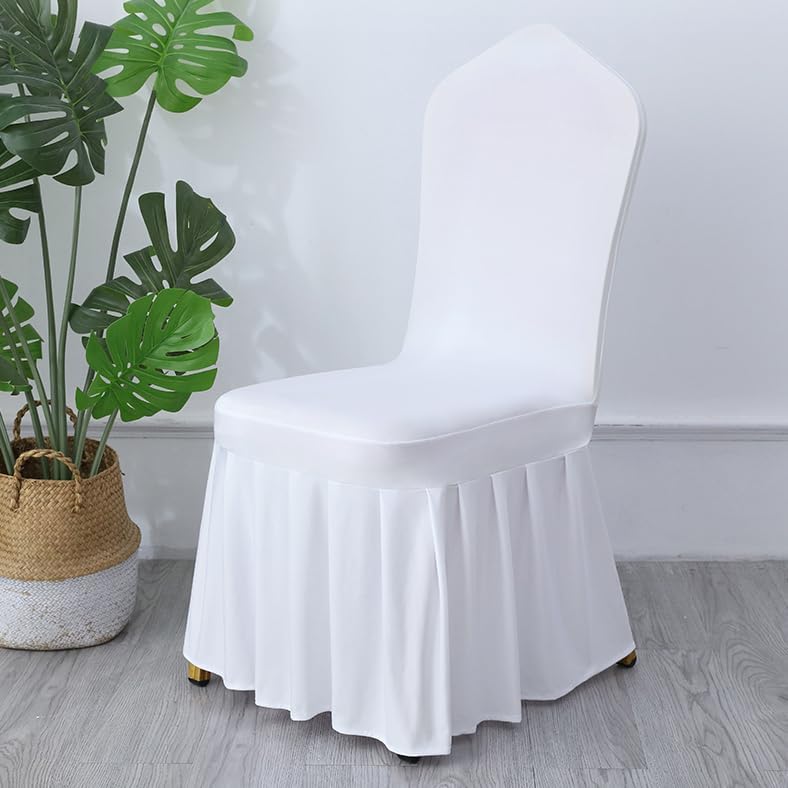 100pcs White Pleated Skirt Spandex Chair Covers for Wedding and Banquet Events