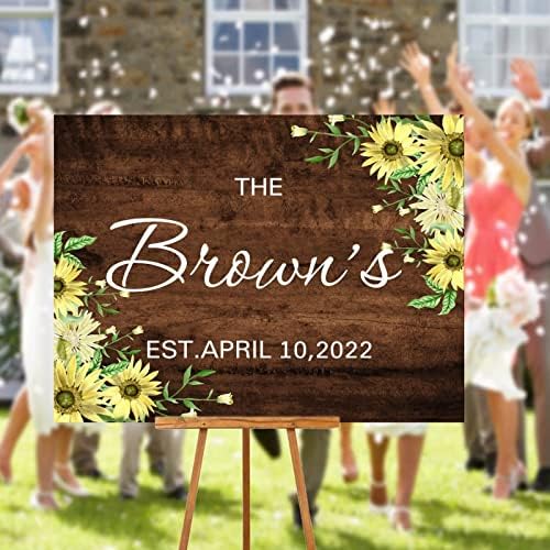 Customizable Wedding Welcome Sign Sunflower Brown Wood