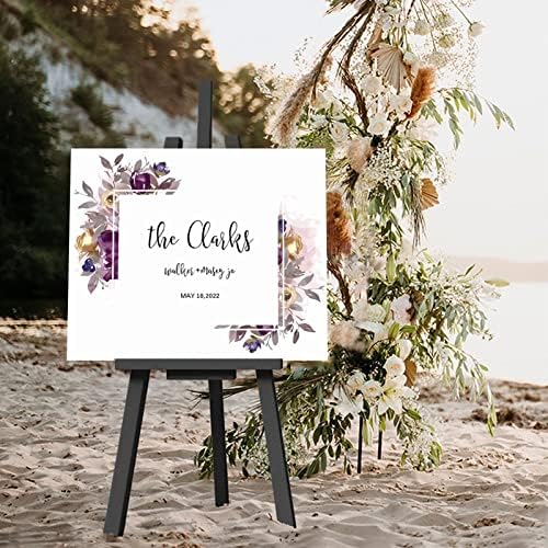 Customizable Purple Floral Wedding Welcome Sign 16x20 Inch