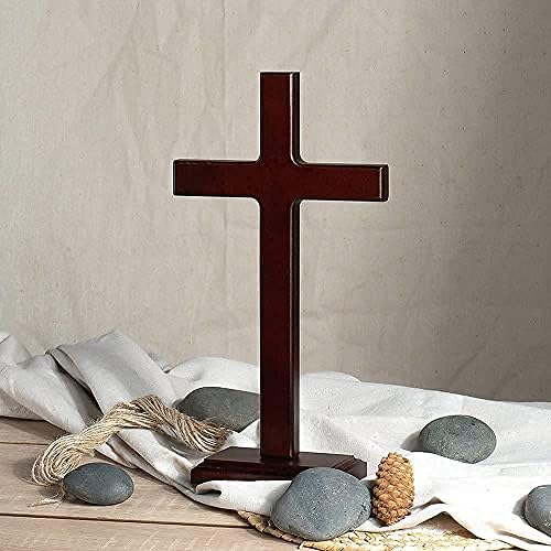 KUXBET Wooden Wall Cross with Stand for Hanging or Display