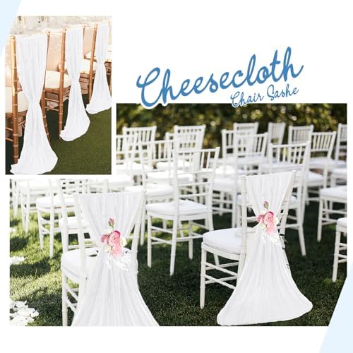 50 PCS White Cheesecloth Chair Sashes for Wedding Banquet