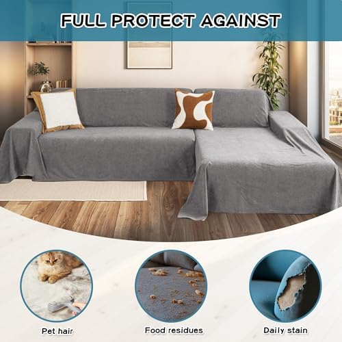 Mysky Home Sectional Couch Covers for Dogs 2 Piece Dark Grey