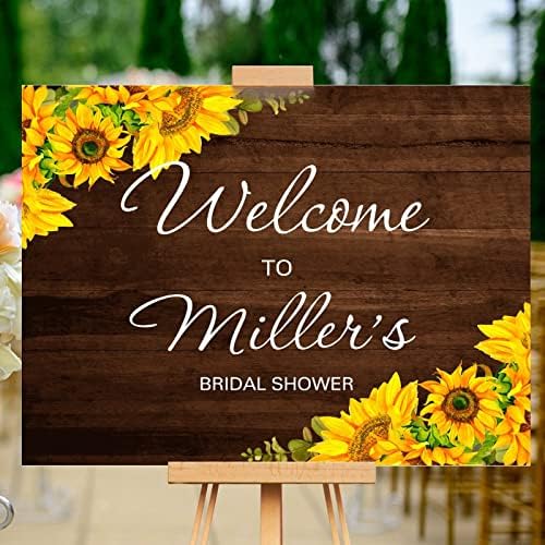 Personalized Wood Wedding Welcome Sign with Sunflowers 12x16 Inch