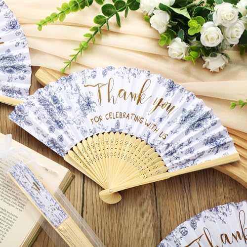 50 Pcs Wedding Foldable Fans with Organza Bags