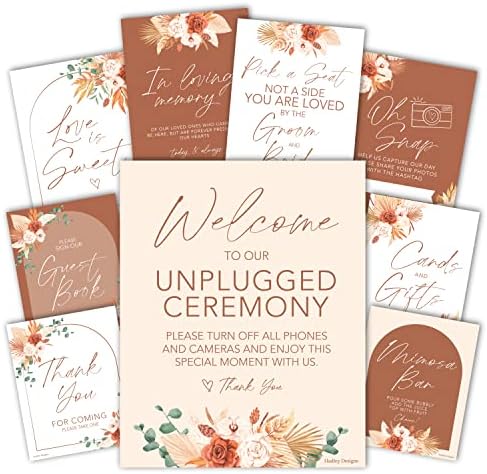 Hadley Designs Boho Wedding Signs Set 9 Pieces with 24 Thank You Cards