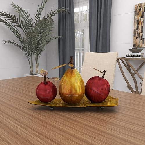 Deco 79 Red Iron Metal Fruit Statue with Platter