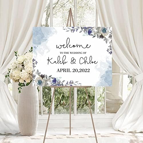 Alioyoit 12x16 Inch Blue Floral Wooden Wedding Welcome Sign