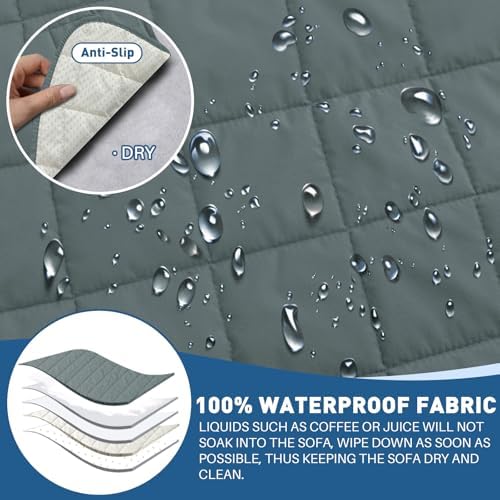 MAXIJIN Waterproof Loveseat Couch Cover with Elastic Strap and Side Pockets