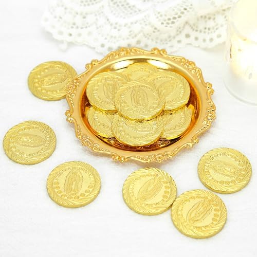 Catholic Wedding Arras Set with Gold Coins and Decorative Tray