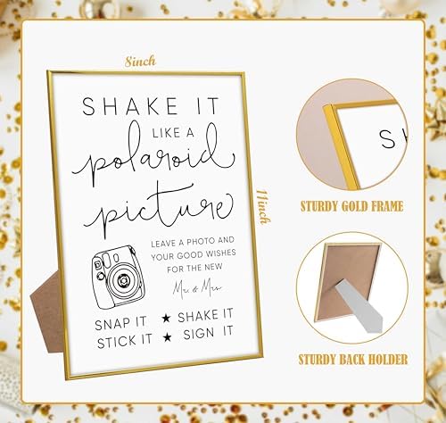 Elegant Gold Frame Wood Wedding Sign with Stand