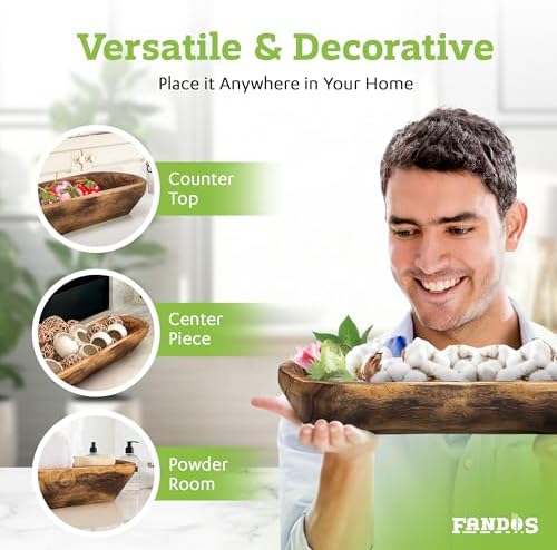 FANDOS Wooden Dough Bowl for Decor 17 Inch Rustic