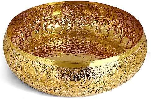 SATVIK Decorative 95 Inch Brass Urli with Floral Pattern