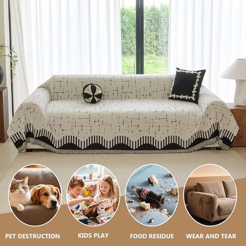 Chenille Sofa Cover Reversible Pet Friendly 71x118 Beige
